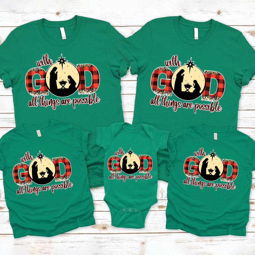 Personalized With God All Things Are Possible Christian Chiristmas Family Matching Shirts