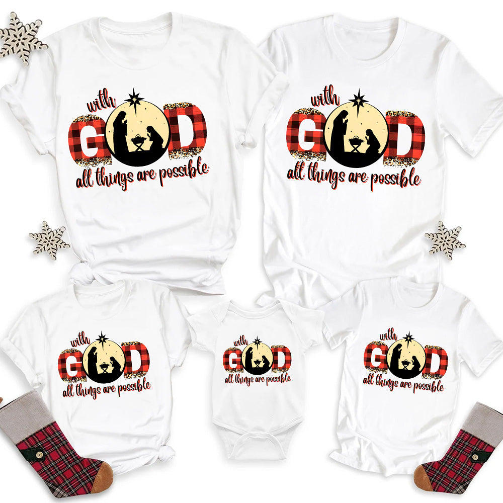 Personalized With God All Things Are Possible Christian Chiristmas Family Matching Shirts