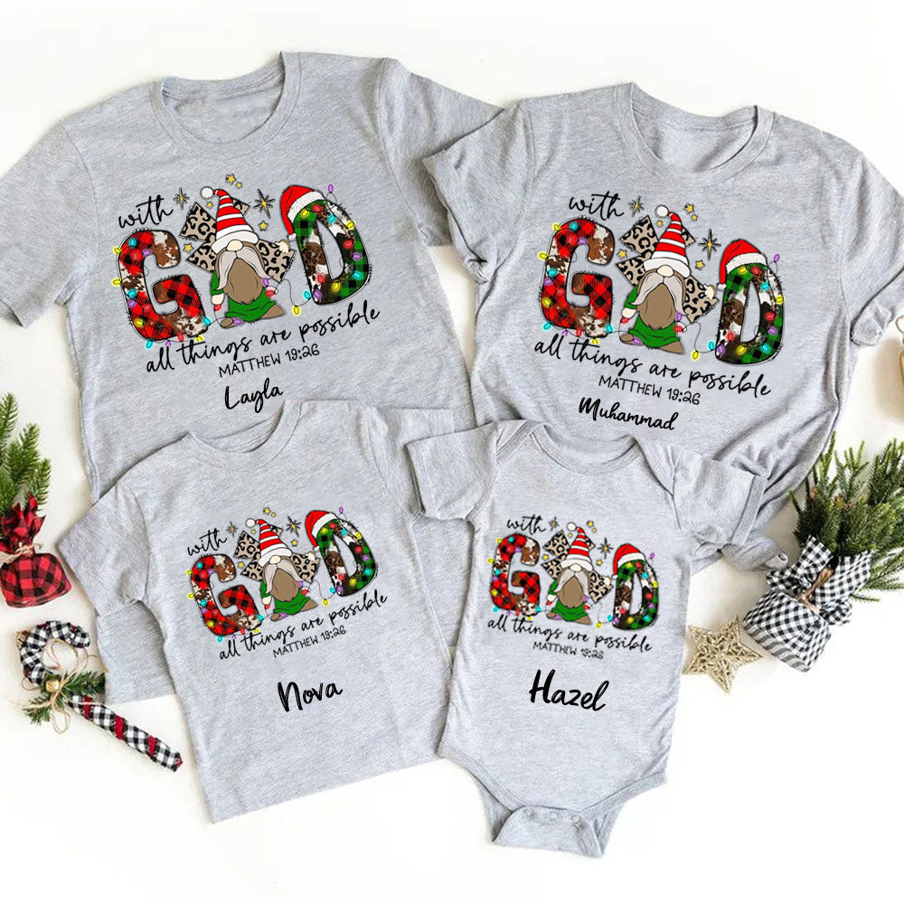 Personalized With God All Things Are Possible Christmas Family Matching Shirts