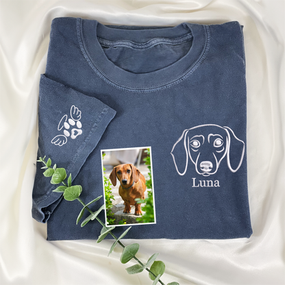 Custom Dog Outline Embroidered T-Shirt | Gift For Pet Lovers