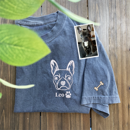 Custom Dog Outline Embroidered T-Shirt | Gift For Pet Lovers