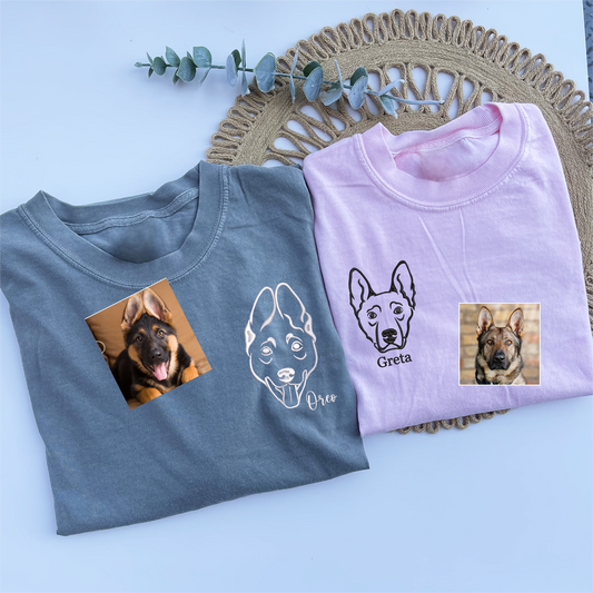 Custom Dog Outline Embroidered T-Shirt | Gift For Pet Lovers