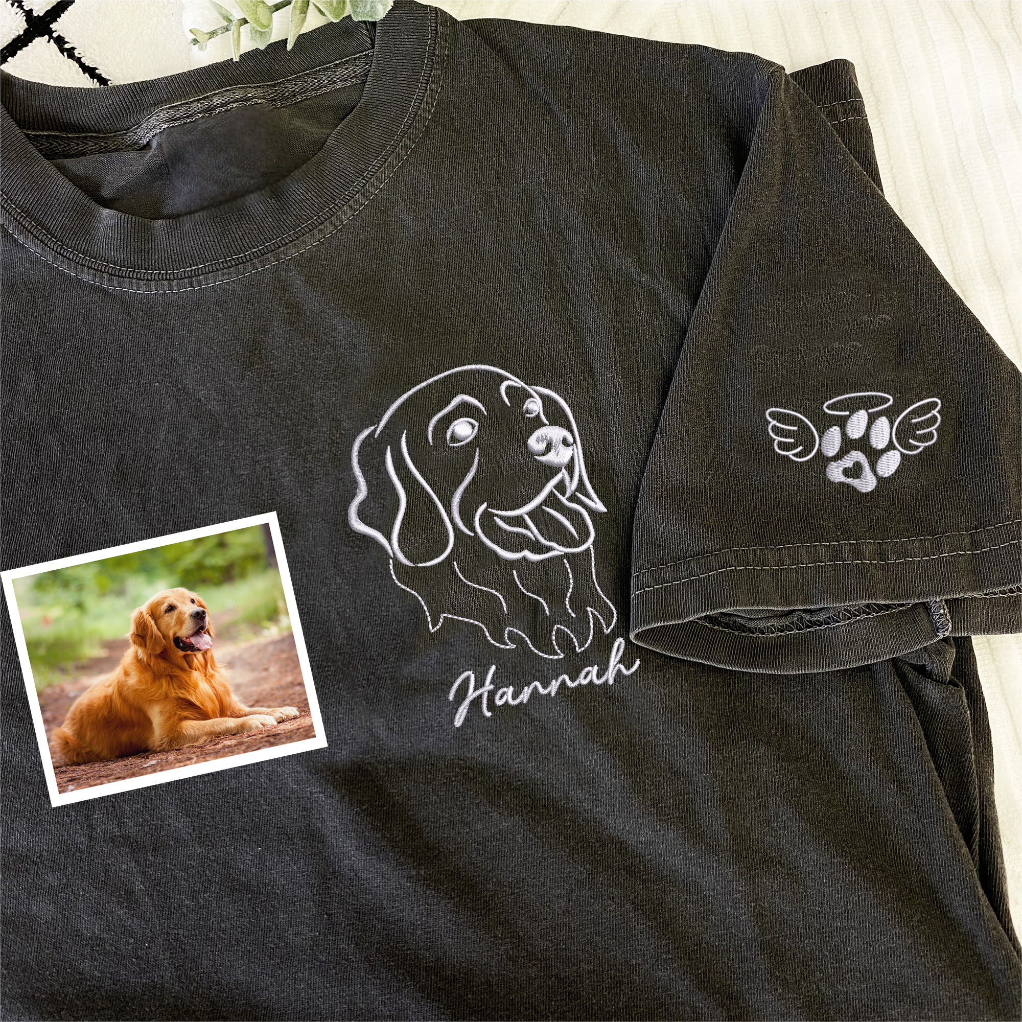 Custom Dog Outline Embroidered T-Shirt | Gift For Pet Lovers