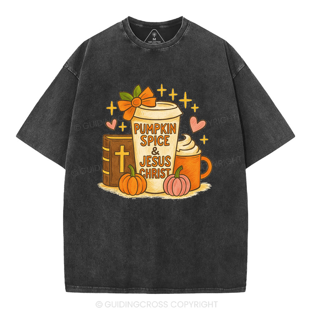 Pumpkin Spice & Jesus Christ Christian Washed T-Shirt