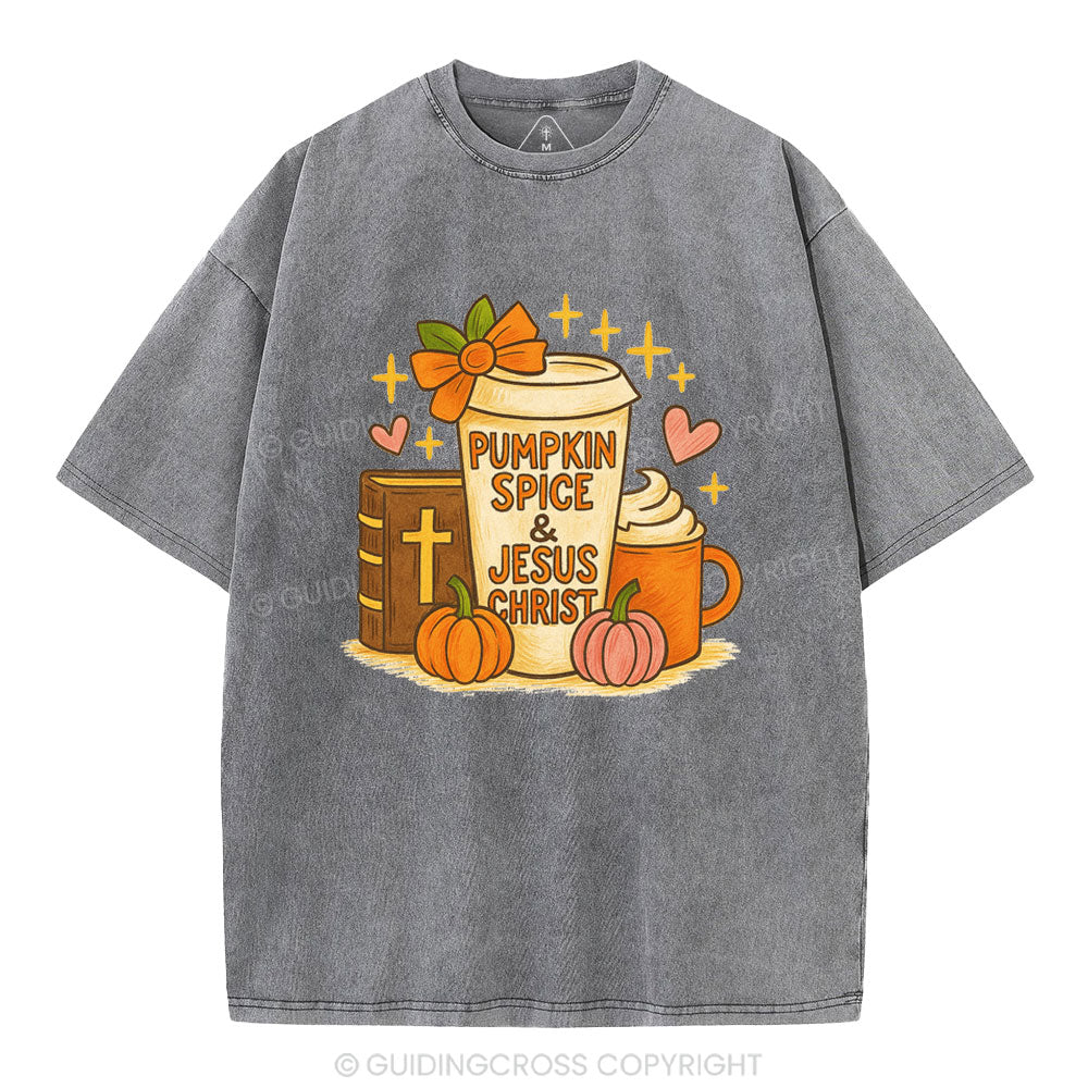 Pumpkin Spice & Jesus Christ Christian Washed T-Shirt