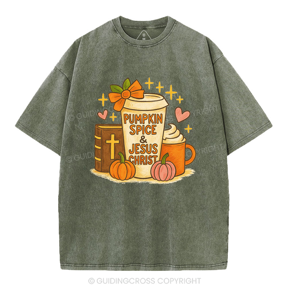Pumpkin Spice & Jesus Christ Christian Washed T-Shirt