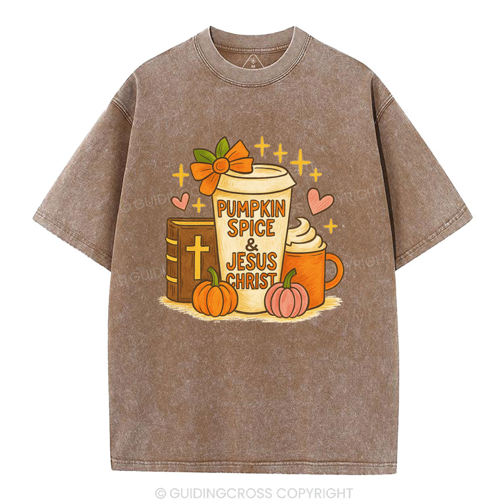 Pumpkin Spice & Jesus Christ Christian Washed T-Shirt