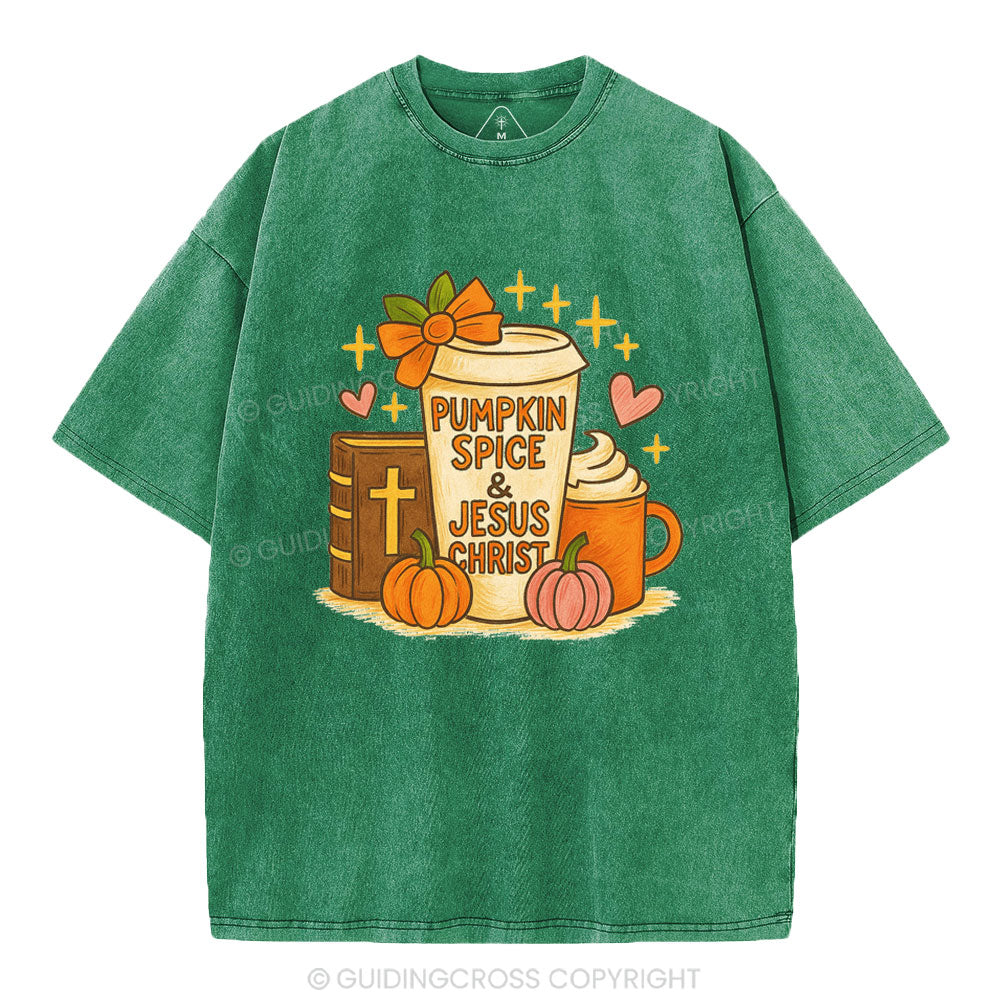 Pumpkin Spice & Jesus Christ Christian Washed T-Shirt