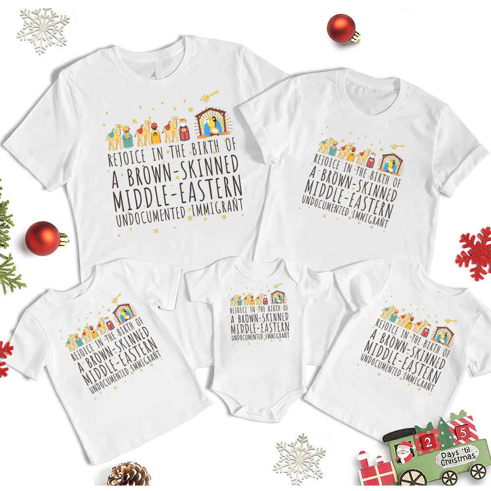 Rejoice In The Birth Christmas Family Matching Shirts