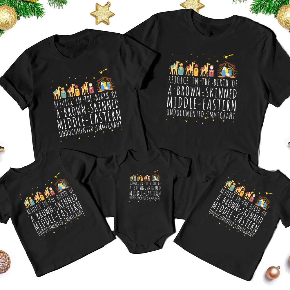 Rejoice In The Birth Christmas Family Matching Shirts