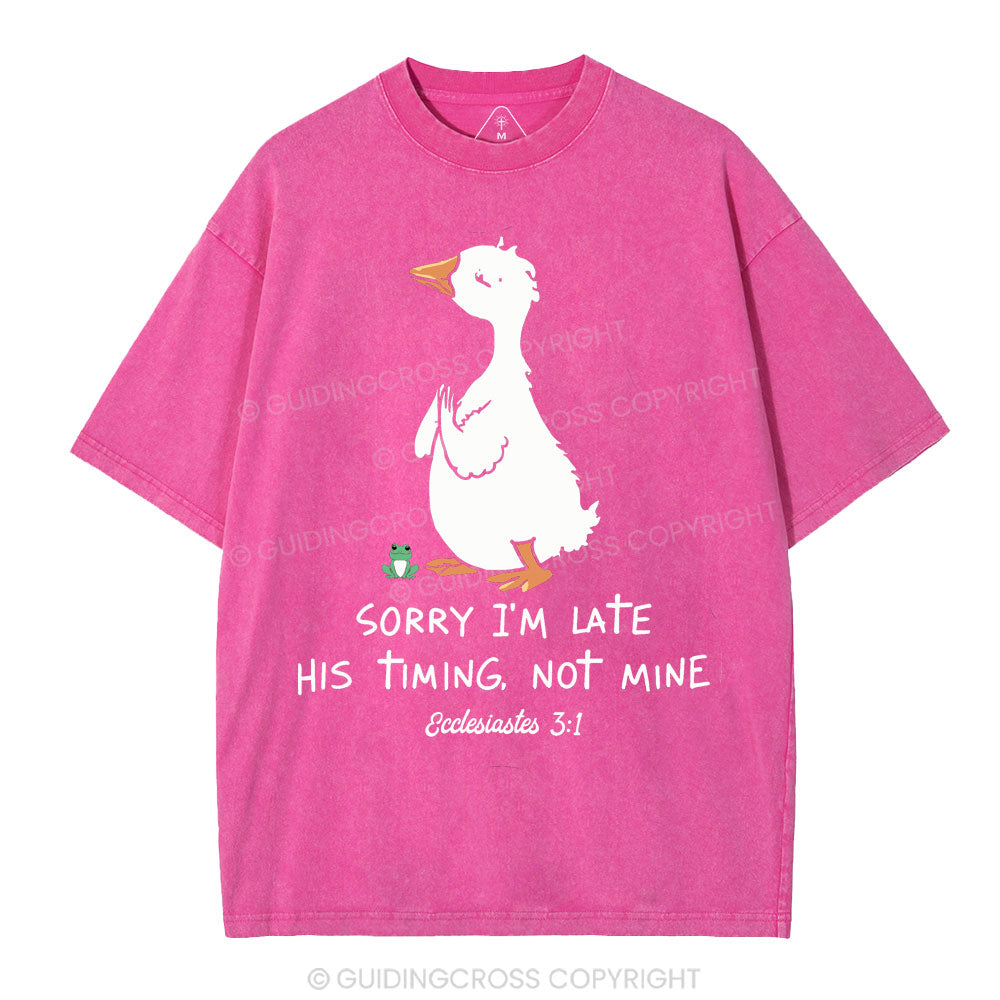 Sorry I'm Late His Timing Not Mine Christian Washed T-Shirt