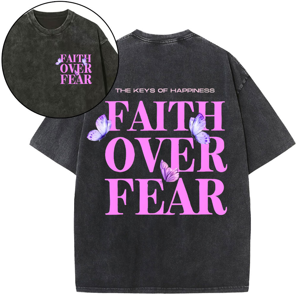 The Keys Of Happiness Faith Over Fear Christian Washed T-Shirt
