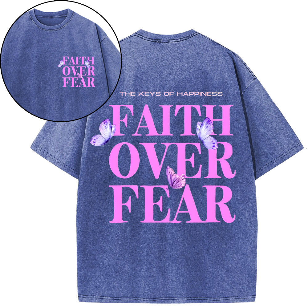 The Keys Of Happiness Faith Over Fear Christian Washed T-Shirt