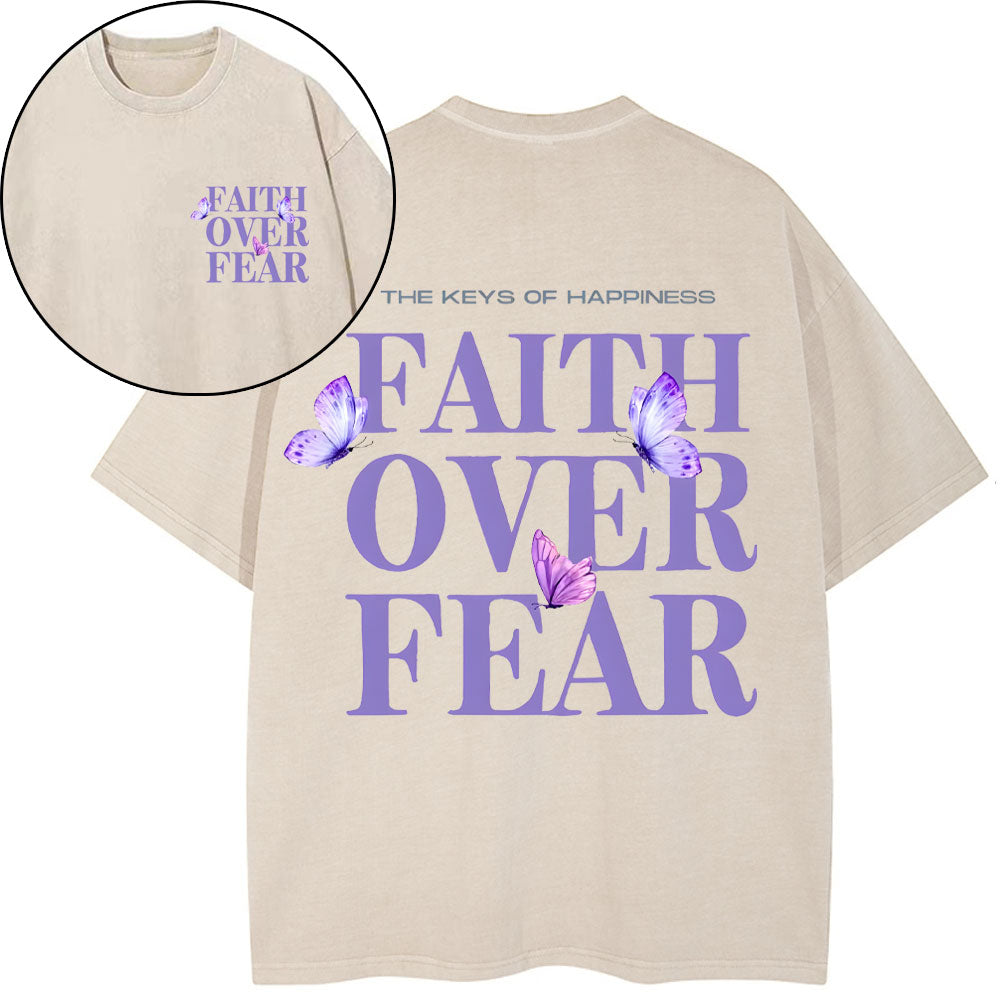 The Keys Of Happiness Faith Over Fear Christian Washed T-Shirt