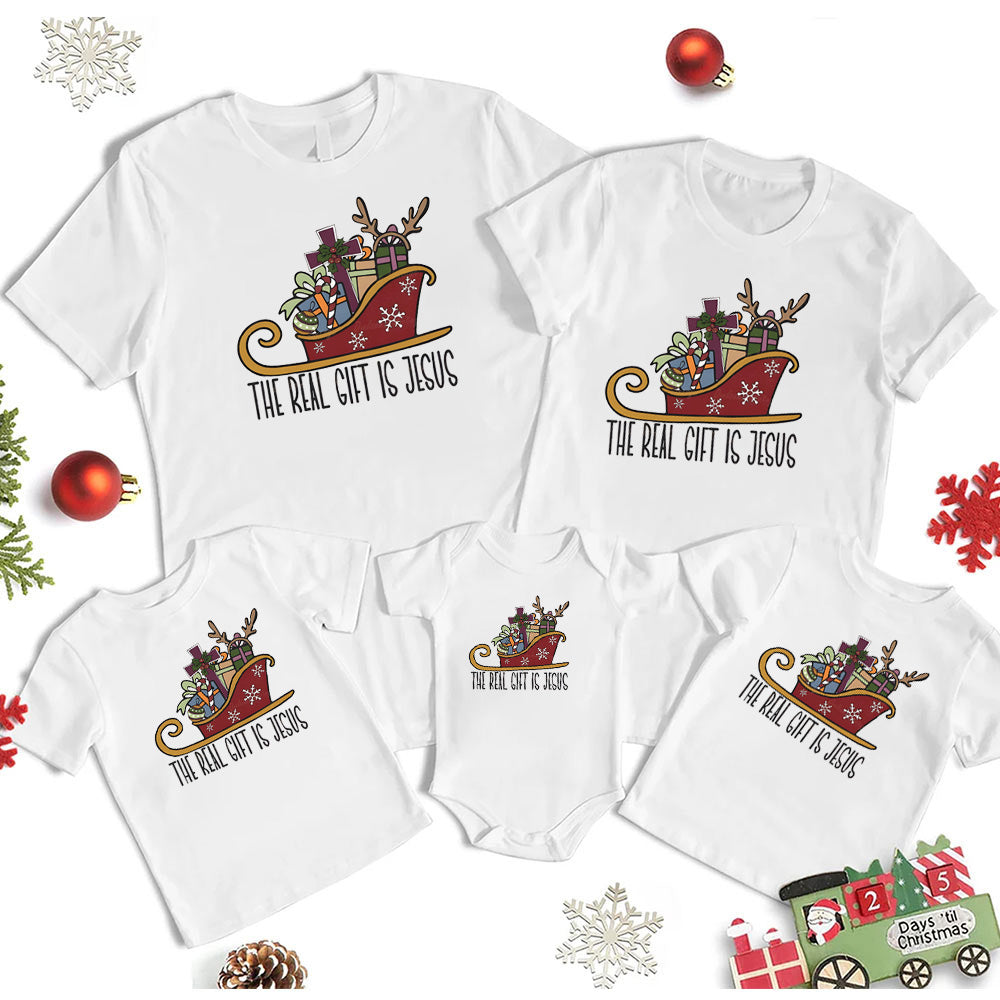 Personalized The Real Gift Is Jesus Christmas Family Matching Shirts