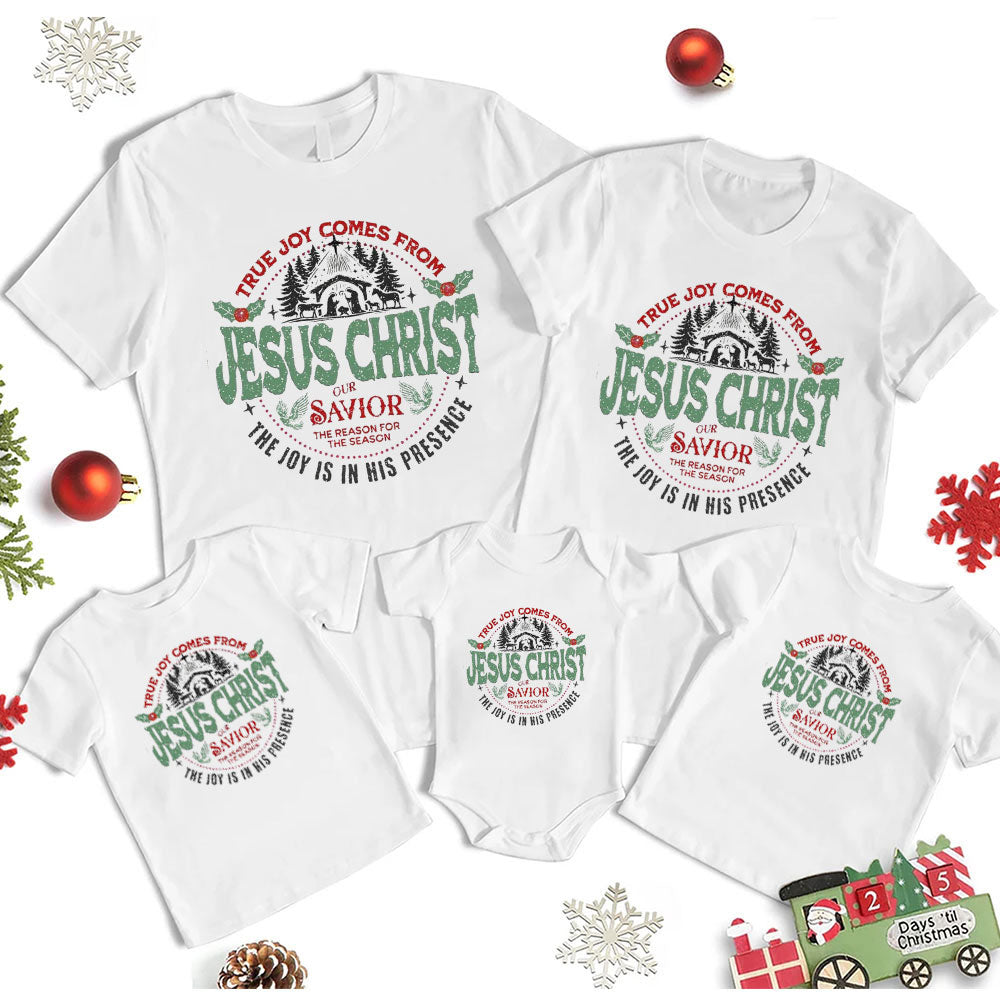 True Joy Comes From Jesus Christ Christian Christmas Family Matching Shirts