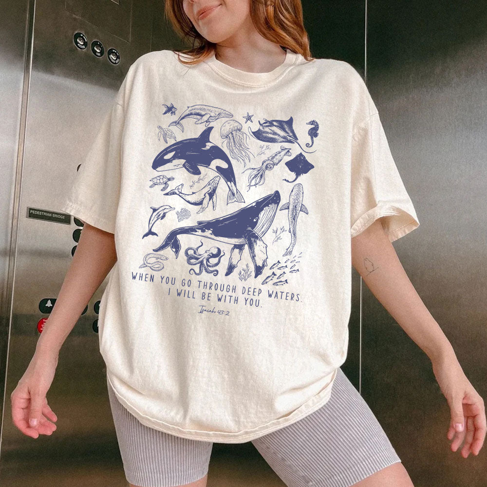 When You Go Through Deep Waters Christian Washed T-Shirt