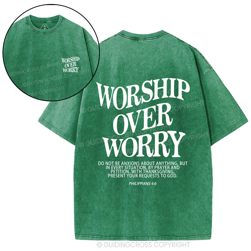 Worship Over Worry Christian Washed T-Shirt