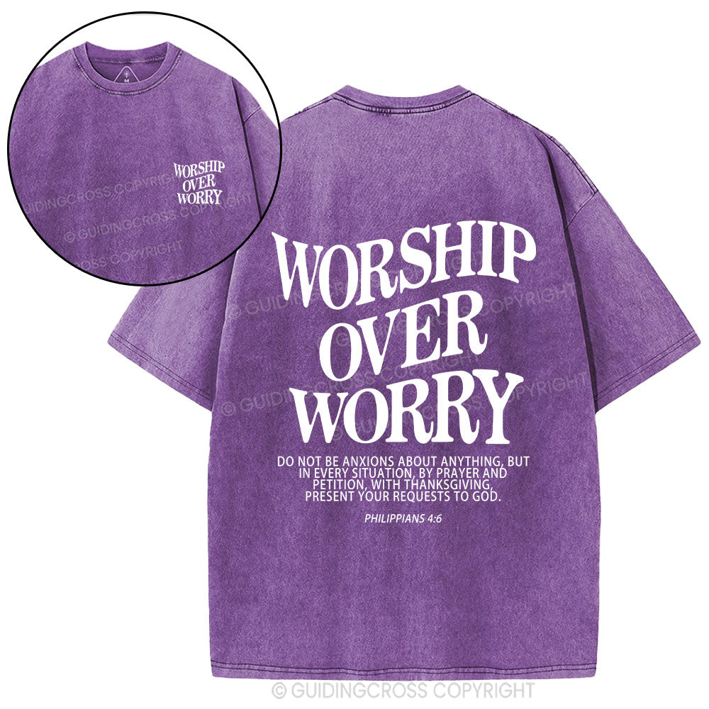 Worship Over Worry Christian Washed T-Shirt