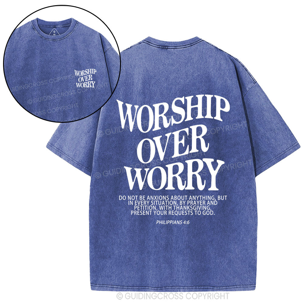 Worship Over Worry Christian Washed T-Shirt