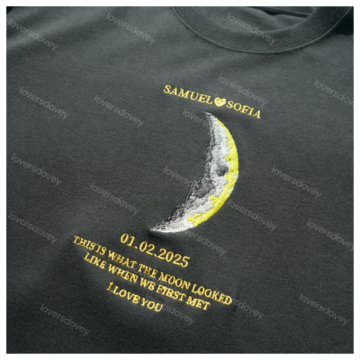 Loversdovey For Couples - Custom Couple Art Embroidered Sweatshirt/ REAL MOON PHASE