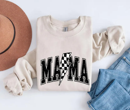Mama Varsity Shirt, Dada Shirt, Checkered Mom Shirt, Mother's Day Gift, Lightning Bolt Mama Sweatshirt, Father's Day Gift, Gift for Mom