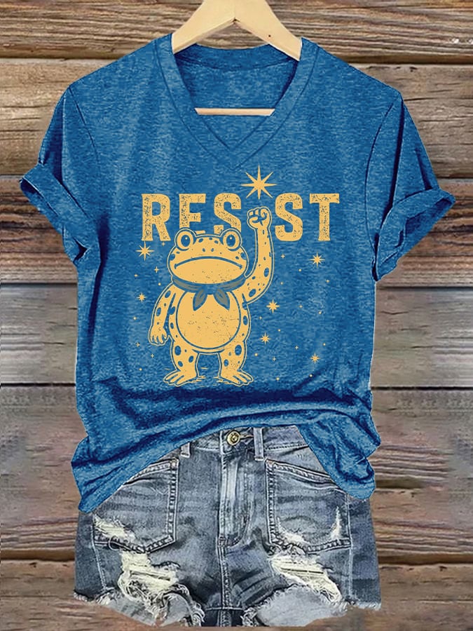🔥Buy 3 Get 15% Off🔥Women's Retro Resist Frog Print T-Shirt
