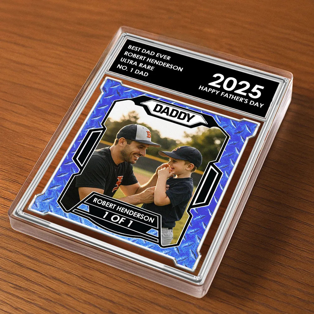 Custom Photo No. 1 Dad Trading Card Style Personalized Acrylic Block Plaque