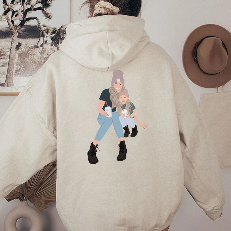 Personalized Hoodie Custom Mom and Kids Loving Photo Cartoon Style Design Perfect Mother's Day Gift