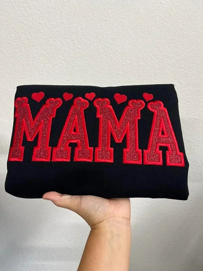 Glitter Embroidered Applique Sweatshirt,Simple Mama Pullover, Gift for Mom, Personalized Mama Shirt