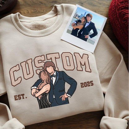 Loversdovey Personalized Embroidered Photo Couple Boyfriend and Girlfriend Matching Sweatshirts
