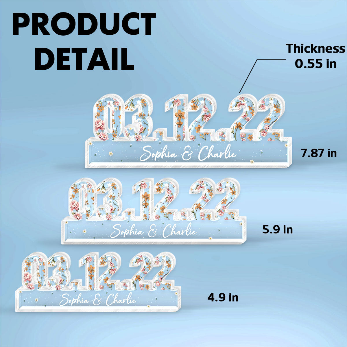 Couple Engagement Wedding Anniversary Special Date Custom Flower Printed Acrylic Block Plaque