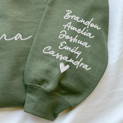 Custom Embroidered Mama Sweatshirt with Date and Kids Names on Sleeve,Mother's Day Gift