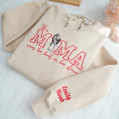 Mom Wears Her Heart on Her Sleeves - Custom Thread Mama Sweatshirt with Photo Gift for Mom