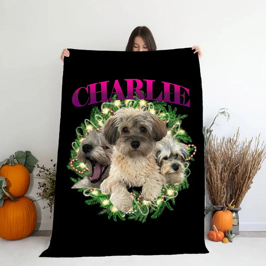 Christmas Personalized Dog Blanket Custom Christmas Retro Style Pet Blanket