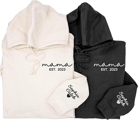 Custom Mom Sweatshirt and Hoodie, Embroidered Name on Sleeve, Best Gift for Mom