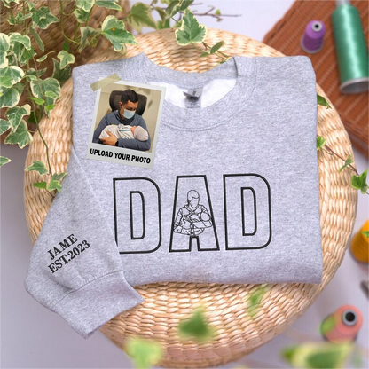 Custom Dada Portrait Embroidered Sweatshirt with Kids' Names on Sleeve – Father's Day Gift