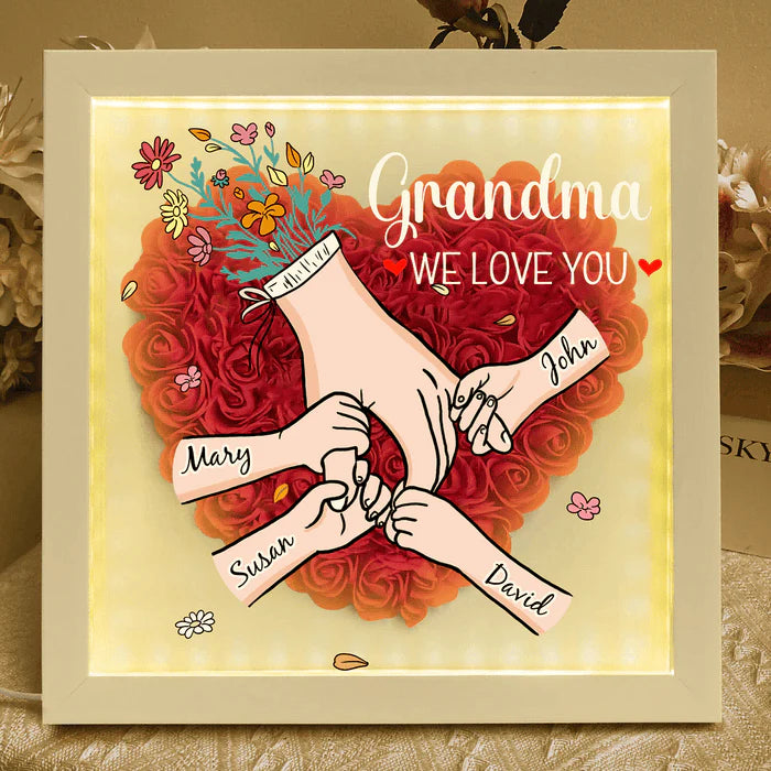 Family Love Blooms Forever – Personalised Mom & Grandma Flower Shadow Box with Names