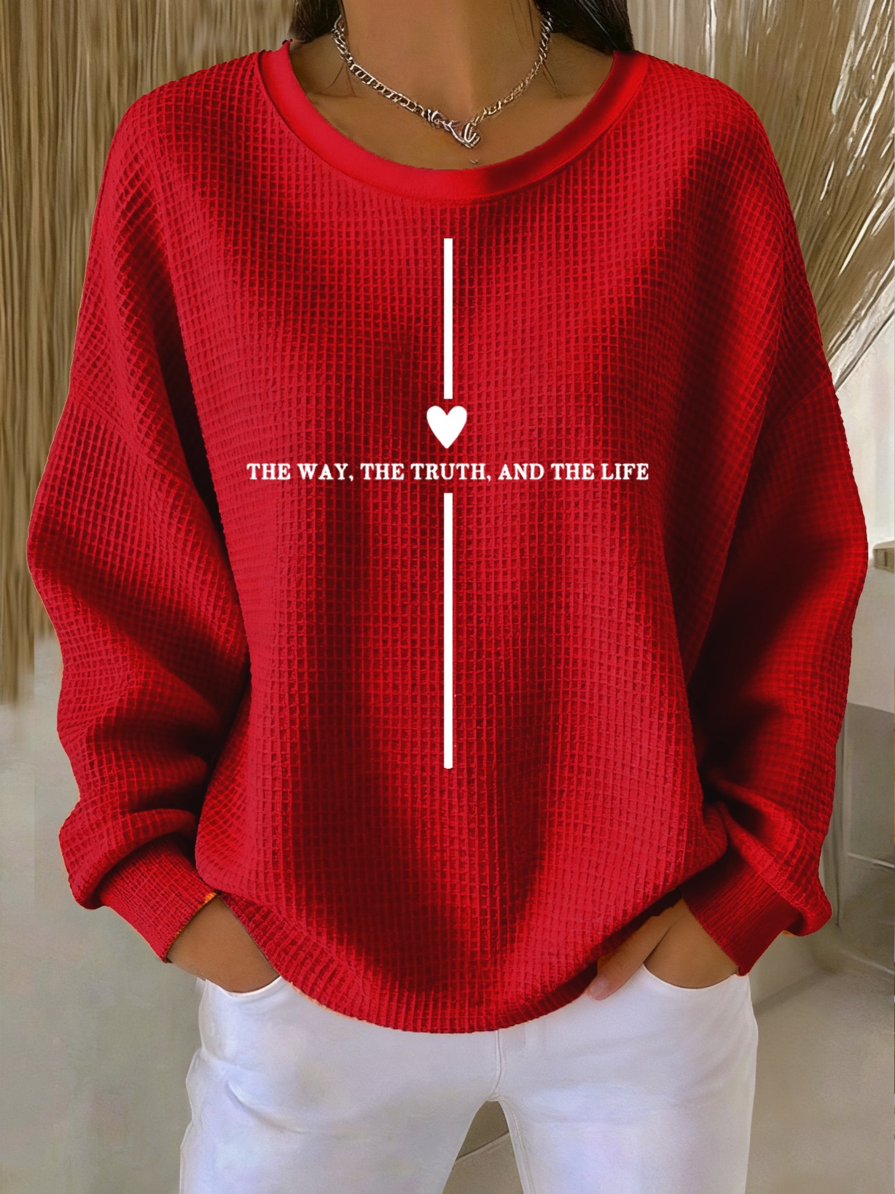 Women's Casual Three Truths Cross Waffle Sweatshirt