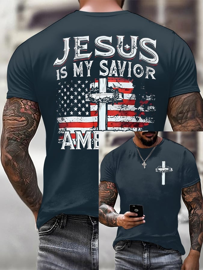 Men'S Casual Faith Jesus Is My Savior Short-Sleeved T-Shirt