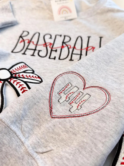 Baseball Mama Crewneck Sweatshirt with Trendy Side Bow Glitter Applique & Embroidered Sleeve, Baseball, Baseball mom, Baseball Momma, Boymom
