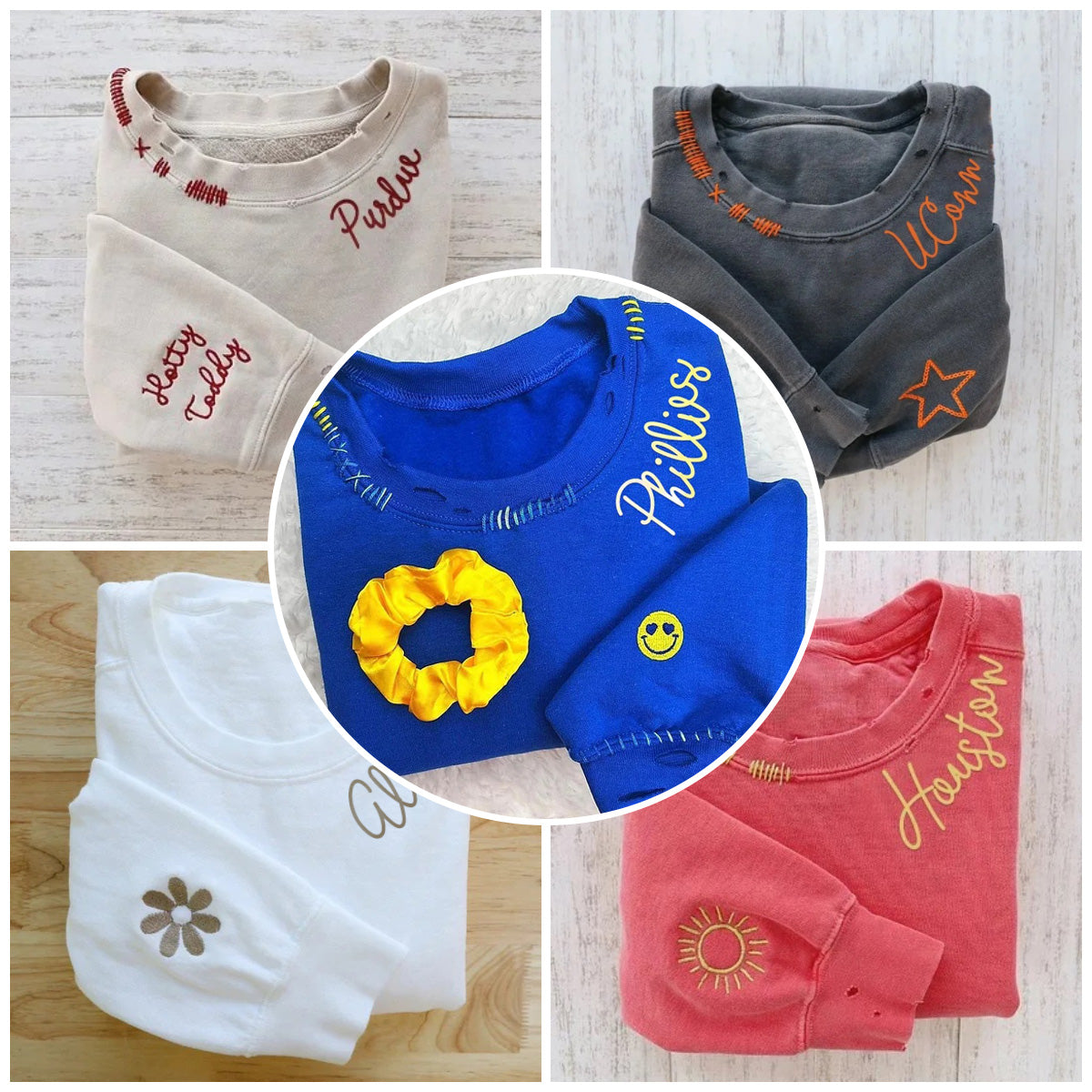 VINTAGE CUSTOM CREW-Custom Embroidered Hand Distressed Crew Neck Sweatshirt