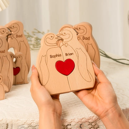Penguin Family - Personalized Wooden Penguin Family Puzzle