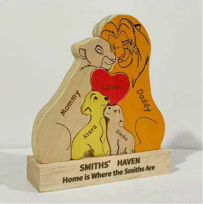 Custom Wooden Lion Family Puzzle – Personalized Home Decor & Gift