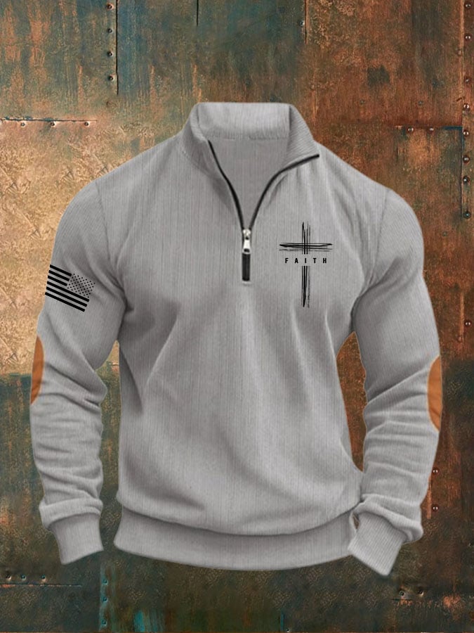 Men's Vintage Faith Cross Print Sweatshirt