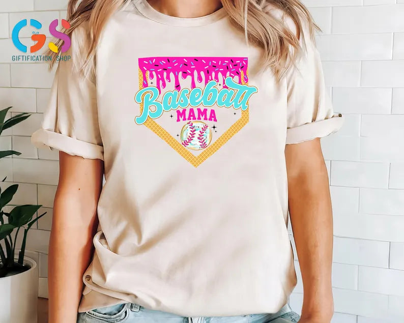 Baseball Mama Drip Shirt, Baseball Ice Cream Drip Shirt, Basebaall Mama Tee, Game Day Baseball Gift
