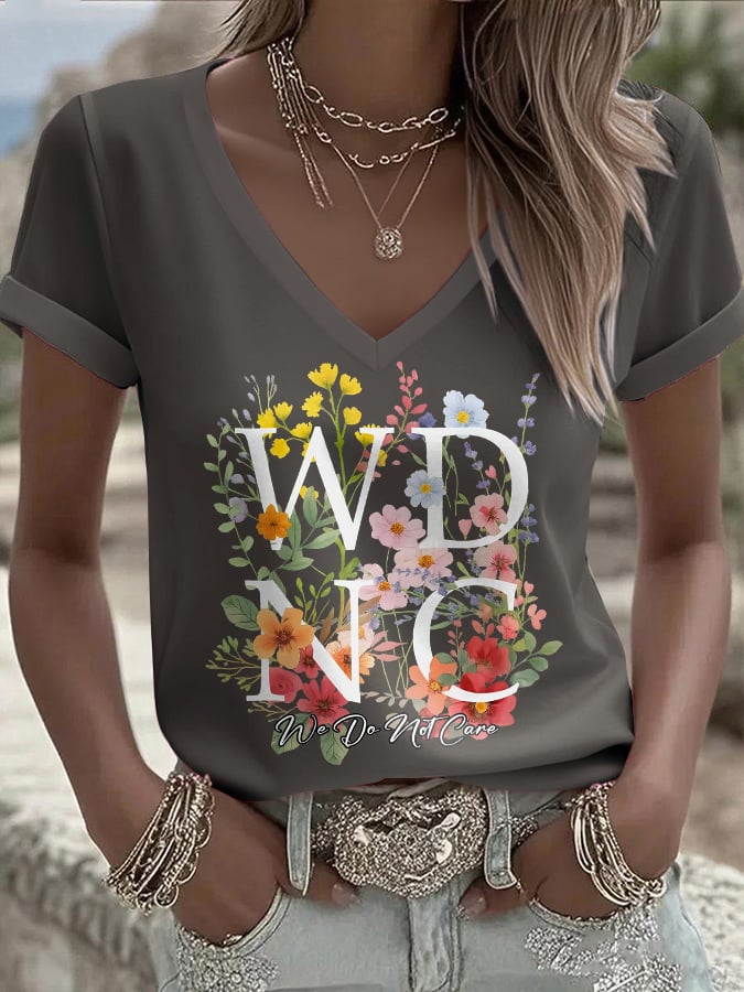 🔥Buy 3 Get 15% Off🔥V-Neck Retro Funny WDNC We Do Not Care Club Menopause Perimenopause Print T-Shirt