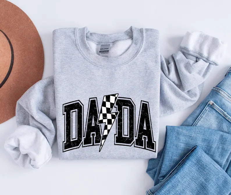 Mama Varsity Shirt, Dada Shirt, Checkered Mom Shirt, Mother's Day Gift, Lightning Bolt Mama Sweatshirt, Father's Day Gift, Gift for Mom