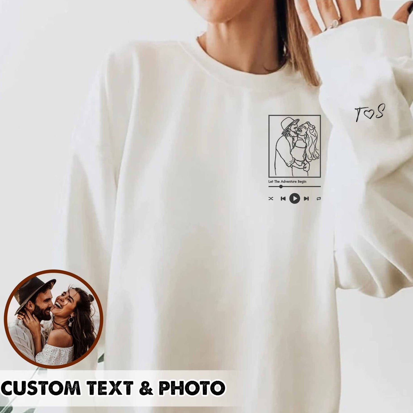 Custom Photo Love Song For Couple Embroidered Crewneck/Hoodie/T-shirt