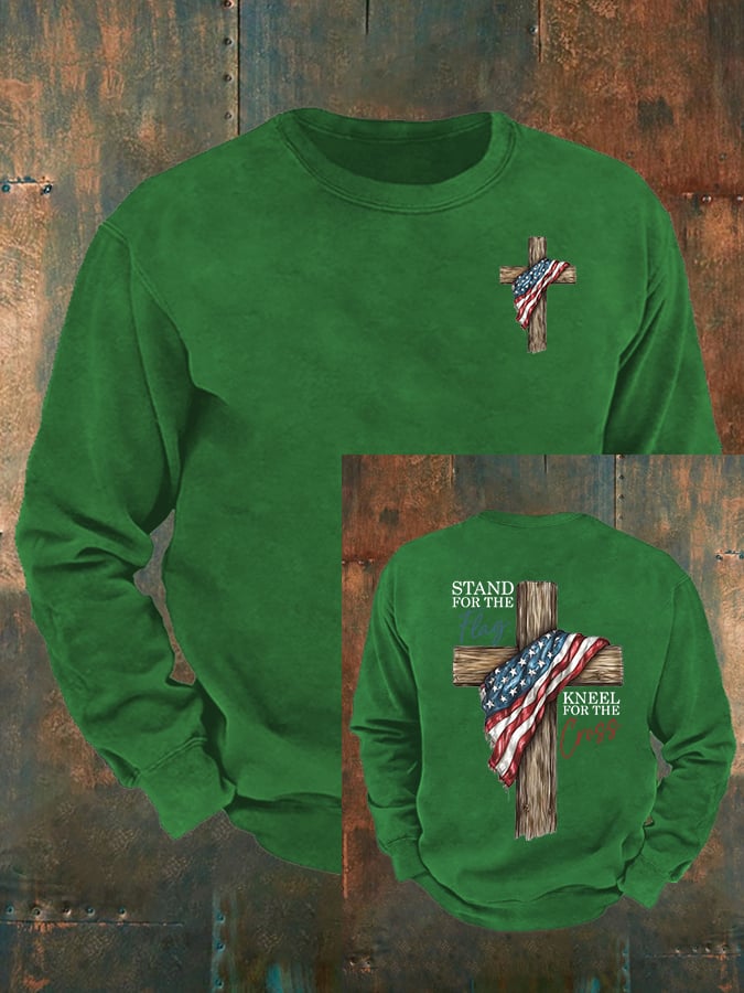 Men's Stand For The Flag Kneel For The Cross Printed Casual  Sweatshirt